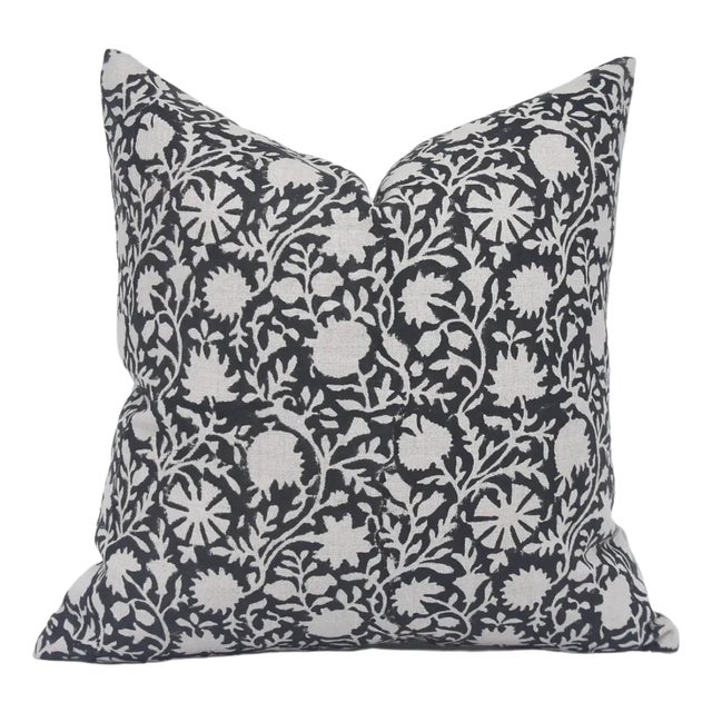 Fabdivine Artistic Cushion Cover 24x24 Inch Floral Prints on Pure Linen- Chakri For Sale