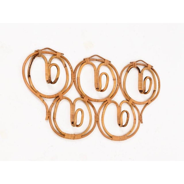 Large 5-Hook Coat Rack in Rattan and Wicker attributed to Franco Albini, Italy, 1960s For Sale - Image 3 of 12