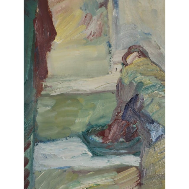 Mid-Century Modern 'Figure by the Window' Swedish Abstract Figurative Oil Painting, Framed For Sale - Image 9 of 12
