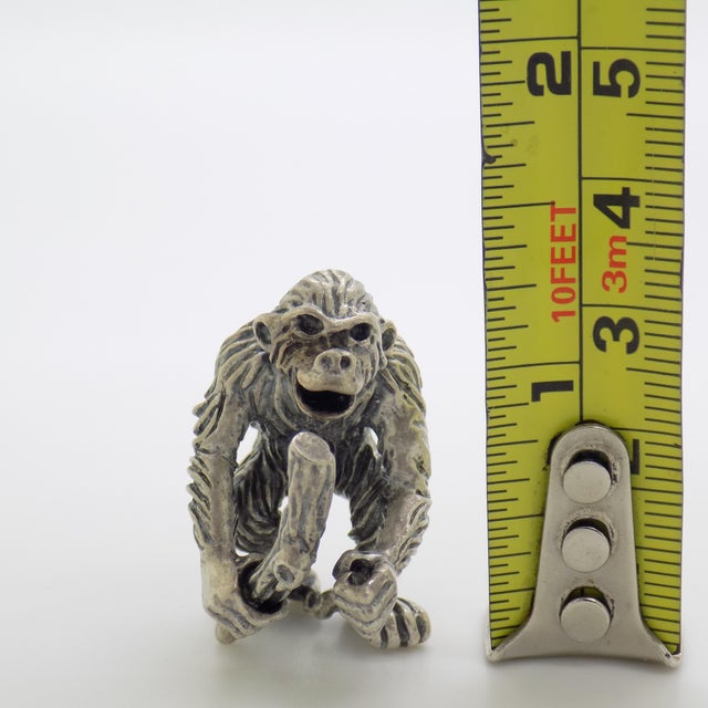 Vintage Italian Handmade Genuine Silver Chimpazee Monkey With Wooden Log Figurine For Sale - Image 10 of 10