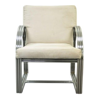 1960s Vintage Milo Baughman Thayer Coggin Triple-Chrome Band Art Deco Bauhaus Style Club Chair For Sale