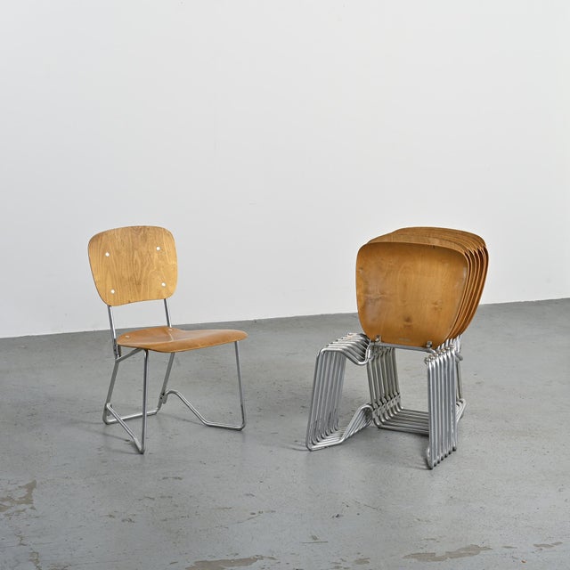 Set of eight "Alu-Flex" chairs by Swiss designer Armin Wirth. Originally designed for a school, these chairs are...