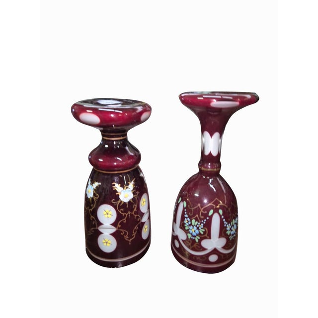 Blue Bohemian Enamelled Glass Goblets and Vases, Late 19th - Early 20th Century, Set of 15 For Sale - Image 8 of 18