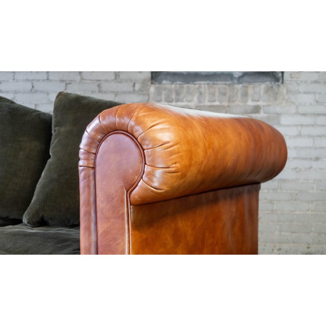 Ralph Lauren Chesterfield Cognac Leather and Corduroy Sofa For Sale In Boston - Image 6 of 17