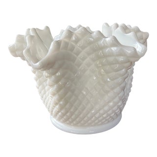 Vintage Westmoreland Milk Glass Hobnail Crimped Vase For Sale