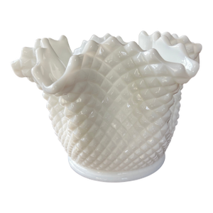 Vintage Westmoreland Milk Glass Hobnail Crimped Vase