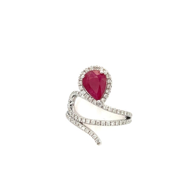 Metal Natural Ruby Diamond Ring 6.5 14k W Gold 2.32 TCW Certified For Sale - Image 7 of 18