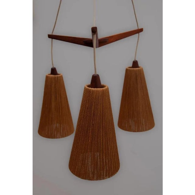 Teak and Jute Cord Pendant Cascade Lamp from Temde, 1960s For Sale - Image 11 of 12