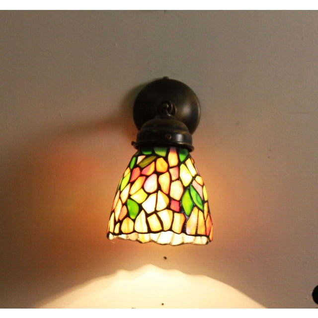 Tiffany Wall Sconce in Stained Glass and Pewter For Sale - Image 5 of 10
