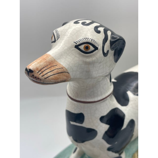 Black Mottahedeh Black and White Staffordshire Style Dog With Hare For Sale - Image 8 of 11