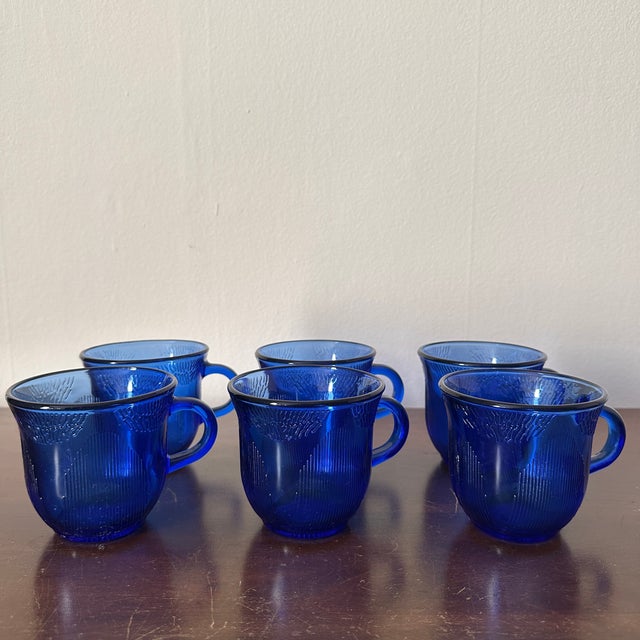 Vintage Forte Crisa Cobalt Blue Glass Mugs, Set of 6 For Sale In Philadelphia - Image 6 of 8