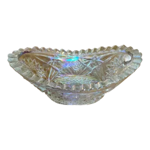 Early 20th Century American Brilliant Cut Glass Iridescent Dish With Hobstar Design and Sawtooth Rim