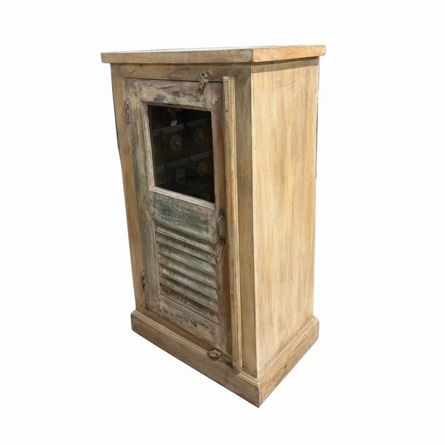 1990s 1990s Farmhouse Style Distressed Wood Narrow Cabinet With Glass | 24" Wide Rustic Cabinet For Sale - Image 5 of 9