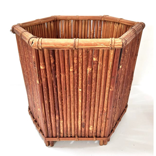 Large Vintage Bamboo Planter Cachepot - Coastal Boho Rattan Style Plant Holder For Sale - Image 4 of 8