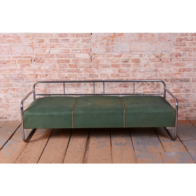 Bauhaus Sofa in Chrome, Steel, and Fabric, Czech, 1930s For Sale - Image 10 of 12