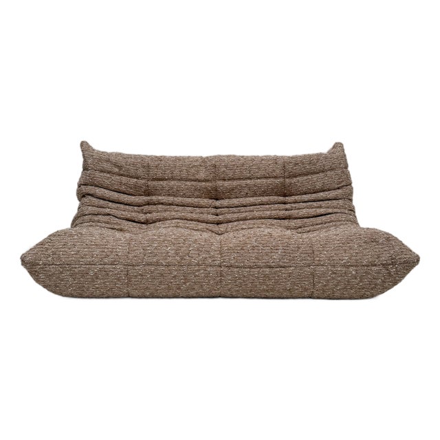 Vintage Textured Bouclé Togo 3-Seater by Michel Ducaroy for Ligne Roset, 1980s For Sale