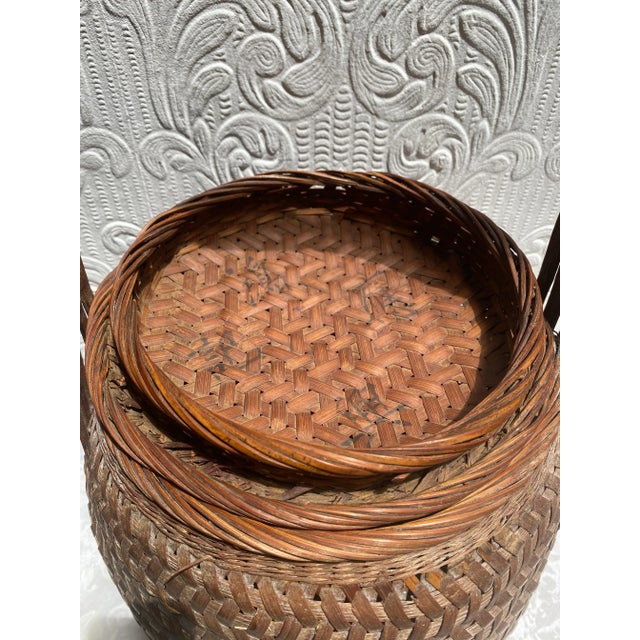 Brown 1920s Antique Chinese Tall Sewing Storage Basket Signed by Maker For Sale - Image 8 of 13