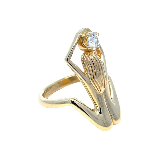 18k Yellow Gold Sculpted Female Figure Diamond Solitaire Ring, Size 6 For Sale - Image 4 of 11