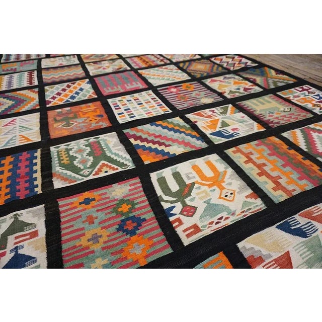 1930s Geometric Folk Art Multicolor Antique Tunisian Gafsa Flatweave Rug For Sale - Image 12 of 17