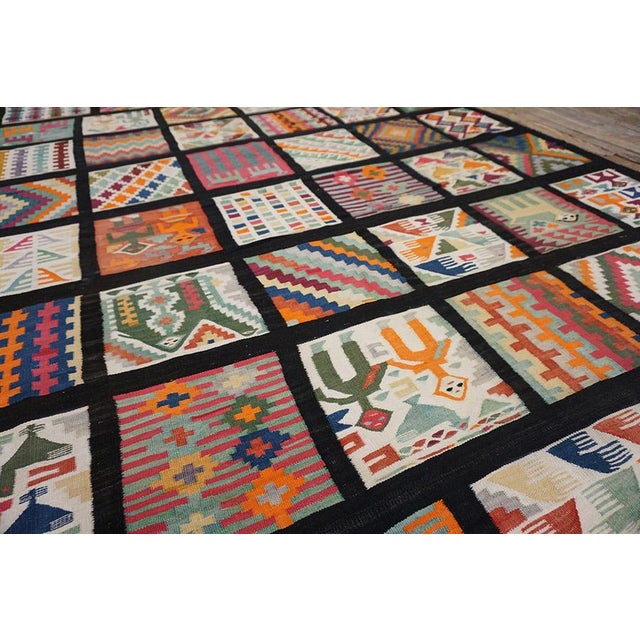 Beautiful Ivory Background & Black Border With Figural Geometric Pattern Tunisian Gafsa Flat-Weave Rug For Sale - Image 12 of 14