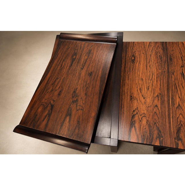 Set of Three Brazilian Rosewood Nesting Tables with Removable Tray & Brass Sabots, 1960s For Sale - Image 13 of 18