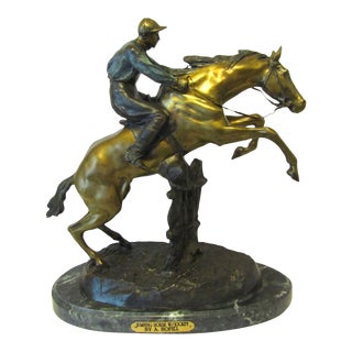Mid 20th Century Large Bronze Sculpture Jumping Horse With Jockey by Antoine Bofill For Sale