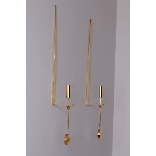 Swedish Brass Sconces by Pierre Forsell for Skultuna Pendeln, Set of 2 For Sale - Image 4 of 6