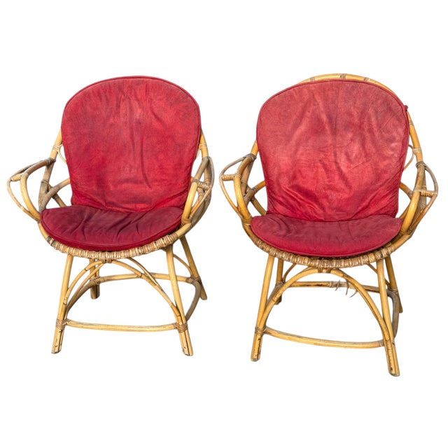 Vintage French Rattan Armchairs, 1960s, Set of 2 For Sale - Image 9 of 13