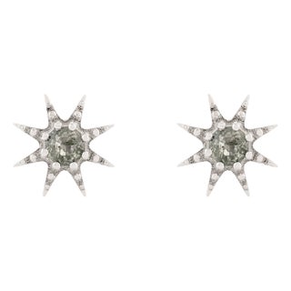 A Pair of Celestial Solid Silver Green Sapphire Starburst Earrings- Gift for Girlfreind For Sale