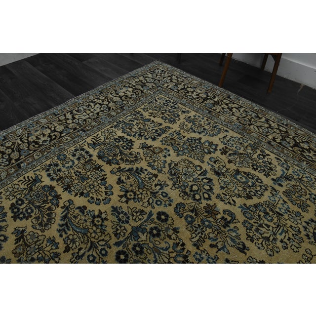 1970s 1970s Vintage Persian Handmade Wool Cotton Green Area Rug For Sale - Image 5 of 11