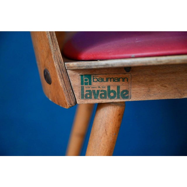 Vintage Retro Gentiane Bistro Chairs with Tapered Legs and Red Faux Leather from Baumann, 1960s, Set of 4 For Sale - Image 9 of 18