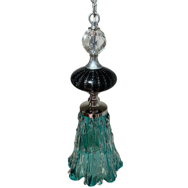 Art Glass Aqua Black Pendant Light For Sale - Image 14 of 18