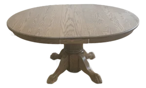 Antique Round Oak Pedestal Dining Table With Claw Feet Dating From the Late 19th to Early 20th Century.