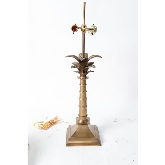 1970s 1970s Brass Palm Lamp with Shade in the Manner of Chapman For Sale - Image 5 of 12