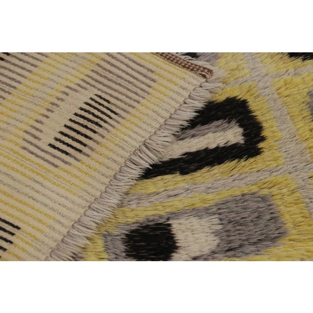 Yellow Vintage Swedish Rya Rug, Yellow With Gray Scandinavian Geometry - Rug & Kilim For Sale - Image 8 of 8