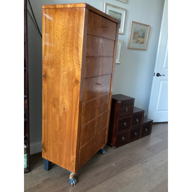 Charles Joseph Biederman Antique 19th Century Biedermeier Flame Cherrywood Chiffonier / Tall Chest of Drawers For Sale - Image 4 of 18