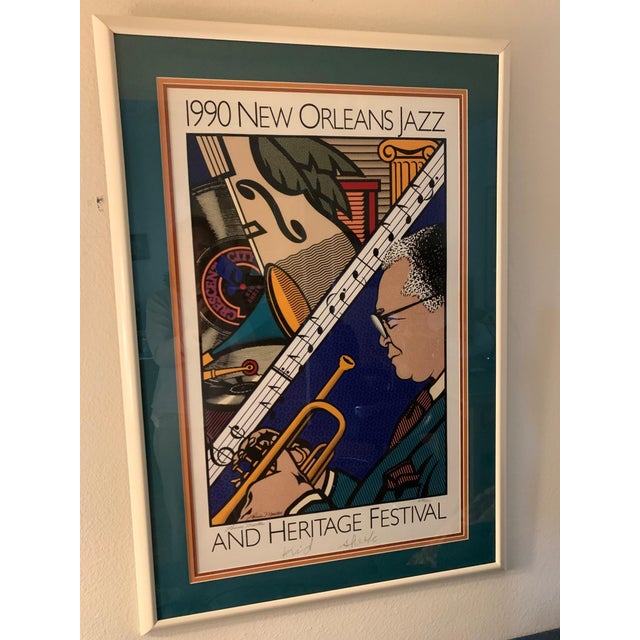 1990 New Orleans Jazz Fest Kid Sheik Poster — Double-Signed Special Edition 414/500, Louise Mouton For Sale - Image 4 of 12