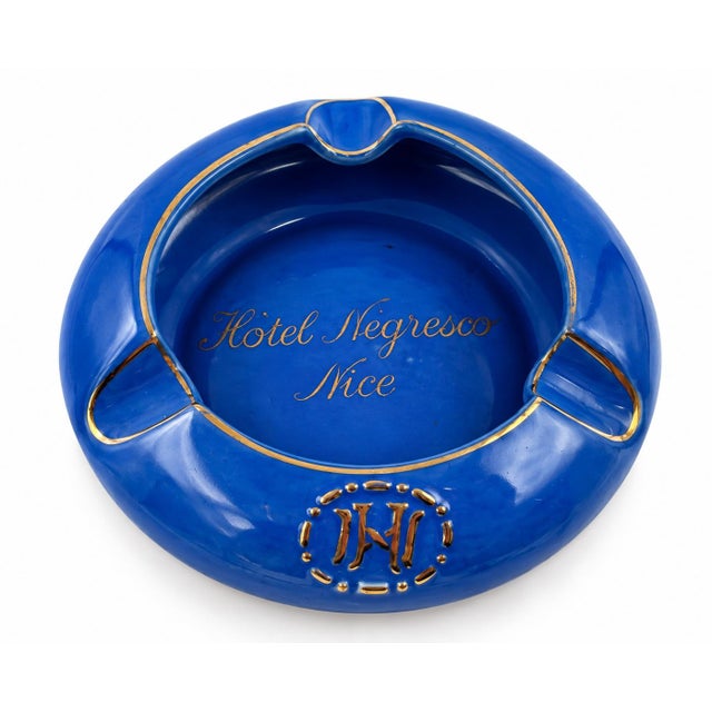 Mid 20th Century Vintage Le Negresco Hotel Nice France Blue Ceramic Ashtray For Sale - Image 5 of 10