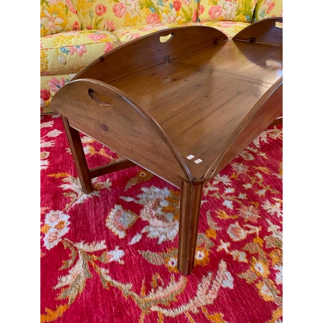 Late 20th Century Georgian Yew Wood Butler’s Drop Leaf Tray Table For Sale - Image 4 of 9