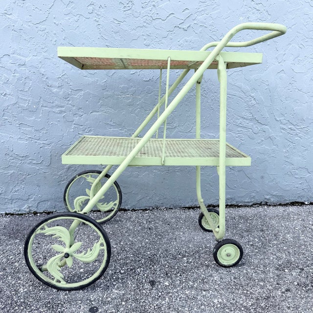 Vintage Mid Century Rolling Foldable Two Tier Bar Cart For Sale In West Palm - Image 6 of 10
