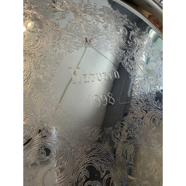 Traditional "Harvard 1998" Engraved Round Tray For Sale - Image 3 of 5