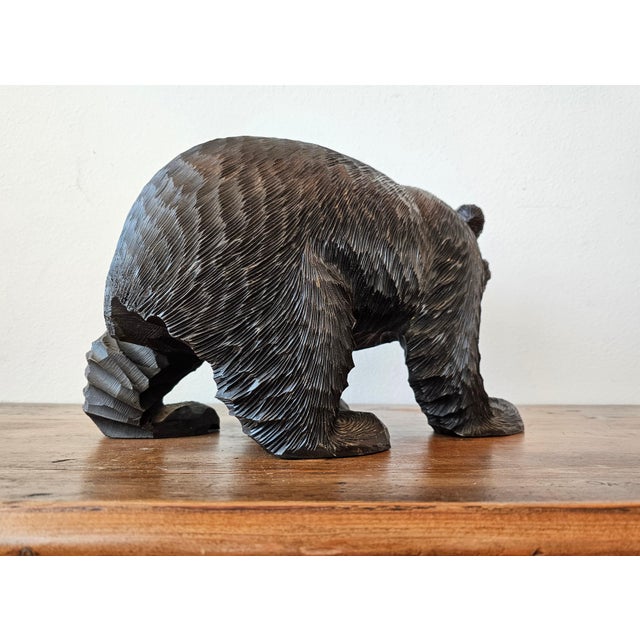 Large Antique Swiss Black Forest Bear Statue Folk Art Wood Carving For Sale - Image 9 of 12