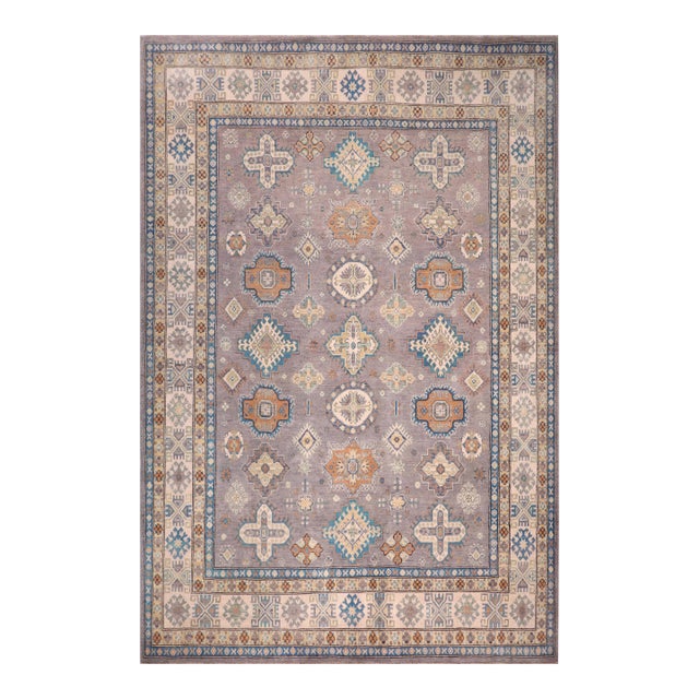 Southwestern Kazak Rustic Gray/Ivory Wool Rug - 8'3''x10'1'' For Sale
