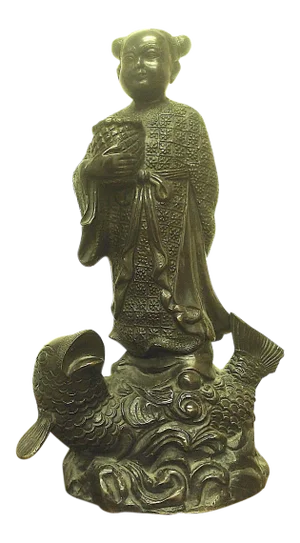 Early 20th Century Chinese Patinated Bronze Immortal Figurine of Lan Caihe