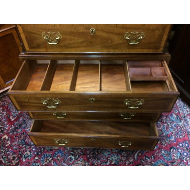 Brown Vintage Henredon Chest on Chest, Banded Tall Chest For Sale - Image 8 of 16