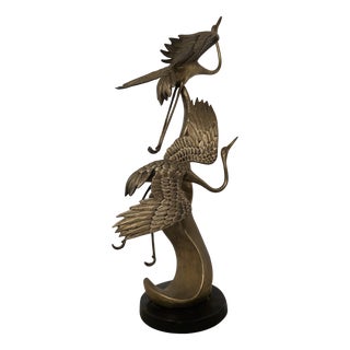 Sculpture Depicting Grey Herons in Flight, 1940s, Brass For Sale