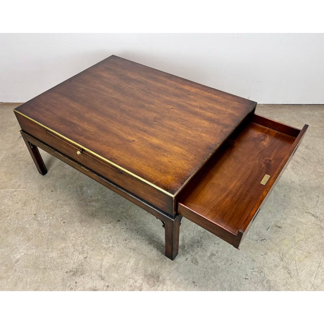 Vintage Theodore Alexander Campaign Style Mahogany & Brass Coffee Table For Sale - Image 10 of 12