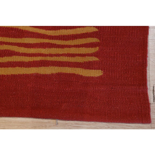 6x8 Trendy Sloane Kilim Red Geometric Contemporary Flatweave Wool Carpet Rug For Sale - Image 4 of 4