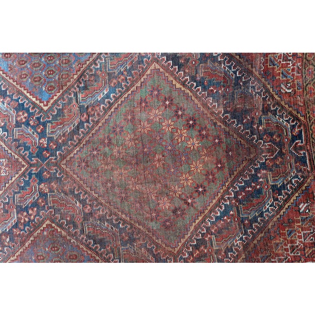 Textile 1880s, Handmade Antique Persian Khamseh Distressed Rug 6.8' X 16.6' For Sale - Image 7 of 12