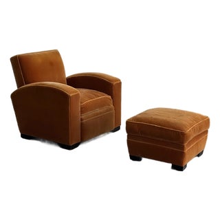 1970s Art Deco Lounge Chair and Ottoman For Sale